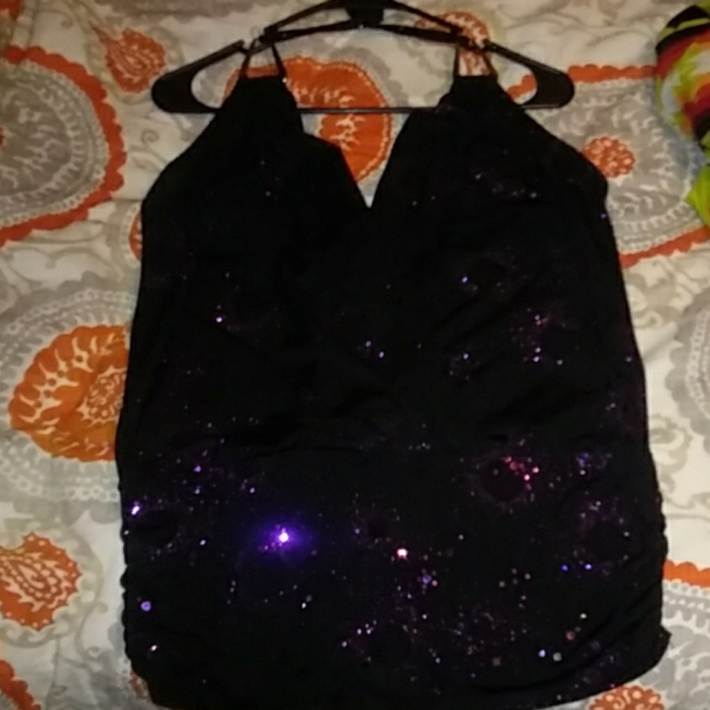 Black with purple sequence Top